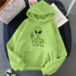 New Green Alien Sweatshirts Girls Winter Fashion Funny Tops Moletom Cute Cartoon Streetwear Women Hoodie Pullover Loose