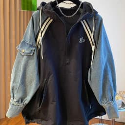 Oversized Sweatshirts for Women Patchwork Denim Streetwear Y2k Tops 2025 Ropa Mujer Hooded Contrast Color Vintage Hoodies 27u340
