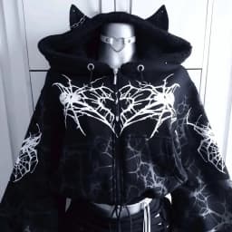 Y2K Grunge Purple Black Lightning Crackle Print Fleece Lined Cropped Zip Up Hoodie Women Hot Girl Oversized Drawstring Sherpa