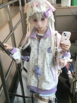 HOUZHOU Y2k White Cutecore Juminocore Polka Dot Women Zipper Hoodies Sweet Long Sleeve Japanese Style Coat Kawaii Loose Casual