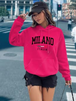 MILANO Hoodies for Women Clothes Aesthetic Tops High quality Fashion Street Sweatshirts Fashion Y2K Ladies Pullover Hoodie Pink