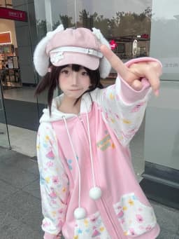 Harajuku Zip Hoodies Women Japanese Sweet Lolita Sweatshirts Kawaii Cartoon Print Y2k Hooded Overcoat Korean Fashion Clothes Top