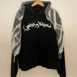 Arab Style Aesthetic Plaid Contrast Scarf Decorative Hoodie Autumn Winter Long Sleeved Letter Printing Loose Street Fashion Coat