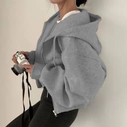 2024 Autumn Winter New Ins Women's Fleece Lined Slim Fit Zipper Warm Color Hoodie Sweatshirt Thickened Long Sleeve