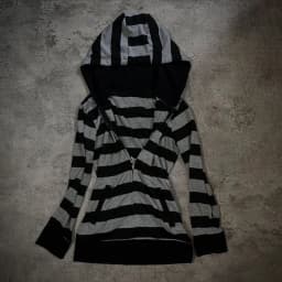 American Retro Vintage Boutique Sweet Strip Print Hooded Sweater Jacket Top Women High Street Subculture Hoodies Cool Y2K Gray