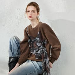 TOYOUTH Women's Fake Two Piece Spliced Sweatshirt Fall 2026 Loose Wrap Design Urban Nomad Retro Pullover Top