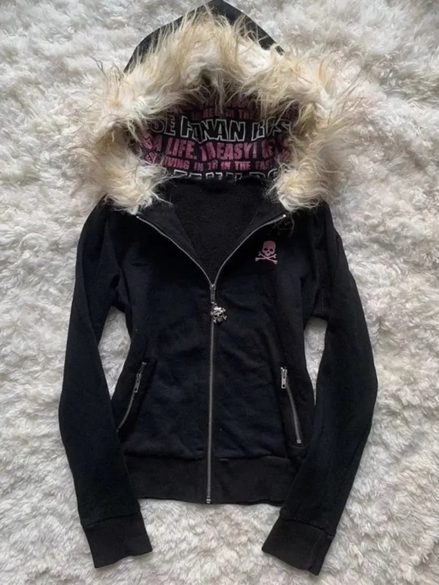 Gothic Y2k Black Punk Hoodie Women Zipper Sweatshirt Vintage Letter Print Autumn Streetwear Grunge Outerwear Hooded Jackets Chic