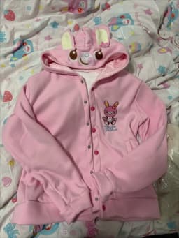 Japanese Kawaii Cartoon Embroidery Pink Hoodies Women Cute Rabbit Ears Hooded Sweatshirt Y2k Aesthetic Harajuku Hoody Jacket