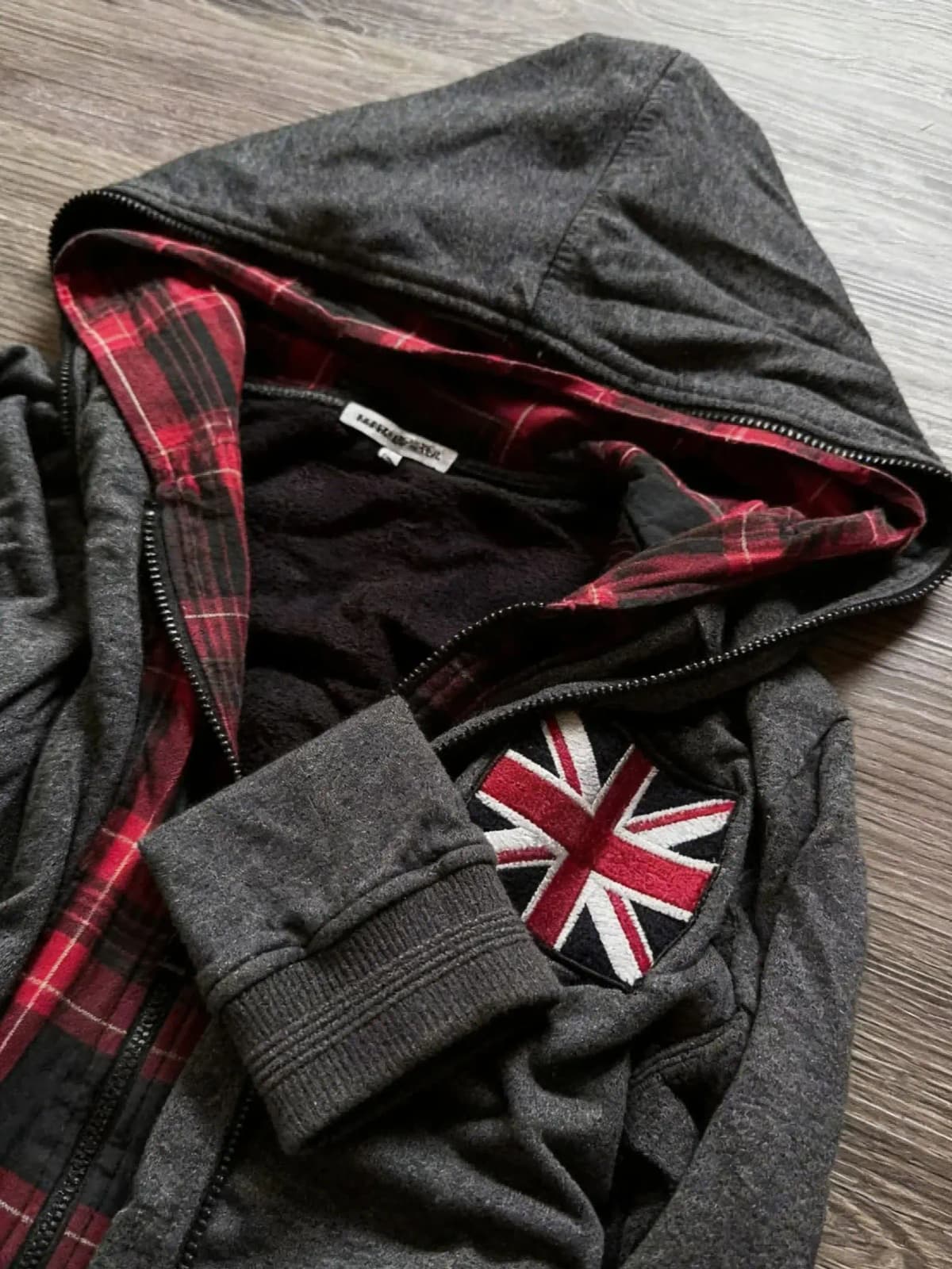 Retro flag print zipper double-layer cardigan hip-hop Harajuku classic style washed gray loose Y2k street trend men's and women'