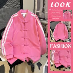 Loose Fit Sweatshirt with Button Design Autumn Winter New Style Versatile Outerwear Korean Style Long Sleeve Stand Collar Coat