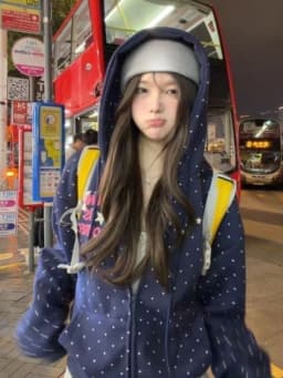 2000s Subculture Polka Dot Slim Sweet Hooded Sweatshirt Autumn Y2k American Vintage Print Casual Cardigan Harajuku Hoodies Chic