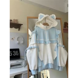 Japanese Hoodies Jackets Y2k Tops Streetwear Fashion Outwear Hooded Zipper Ruffles Sweatshirts Coat Contrast Color Casual Hoodie