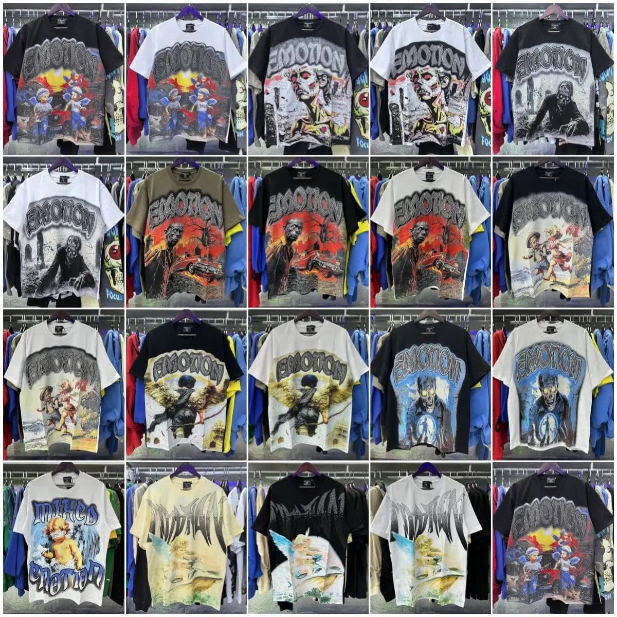 2026 NEW RMIXED EMOTION Rhinestone Shirt Streetwear Cotton Loose Round Neck Top Tees Oversized Tee Top Trendy