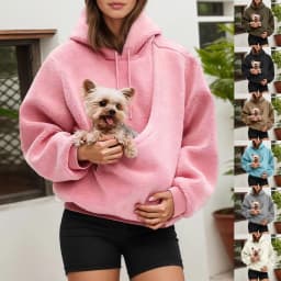 Dog Bag Pet Pocket Loose Hoodies Women Autumn And Winter Casual Fleece Solid Color Pet Pocket Hooded Sweatshirt Pullover Tops