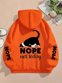Nope Not Today Prints Hoodies Womens Cute Cat Pullovers Loose Pocket Tops Warm Fleece Sweatshirts Winter Casual Woman Clothing