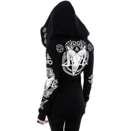 Irregular Black Punk Hoodie with Sheep Head and Moon Print Hoodie