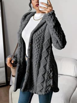 Women's Cardigan Jacket Autumn Winter Hooded Irregular Hem Buttons Fleece Oversized Outerwear Coat Hoodies Sweatshirts