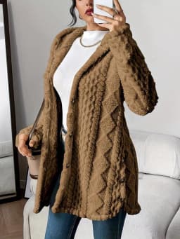 Women's Cardigan Jacket Autumn Winter Hooded Irregular Hem Buttons Fleece Oversized Outerwear Coat Hoodies Sweatshirts