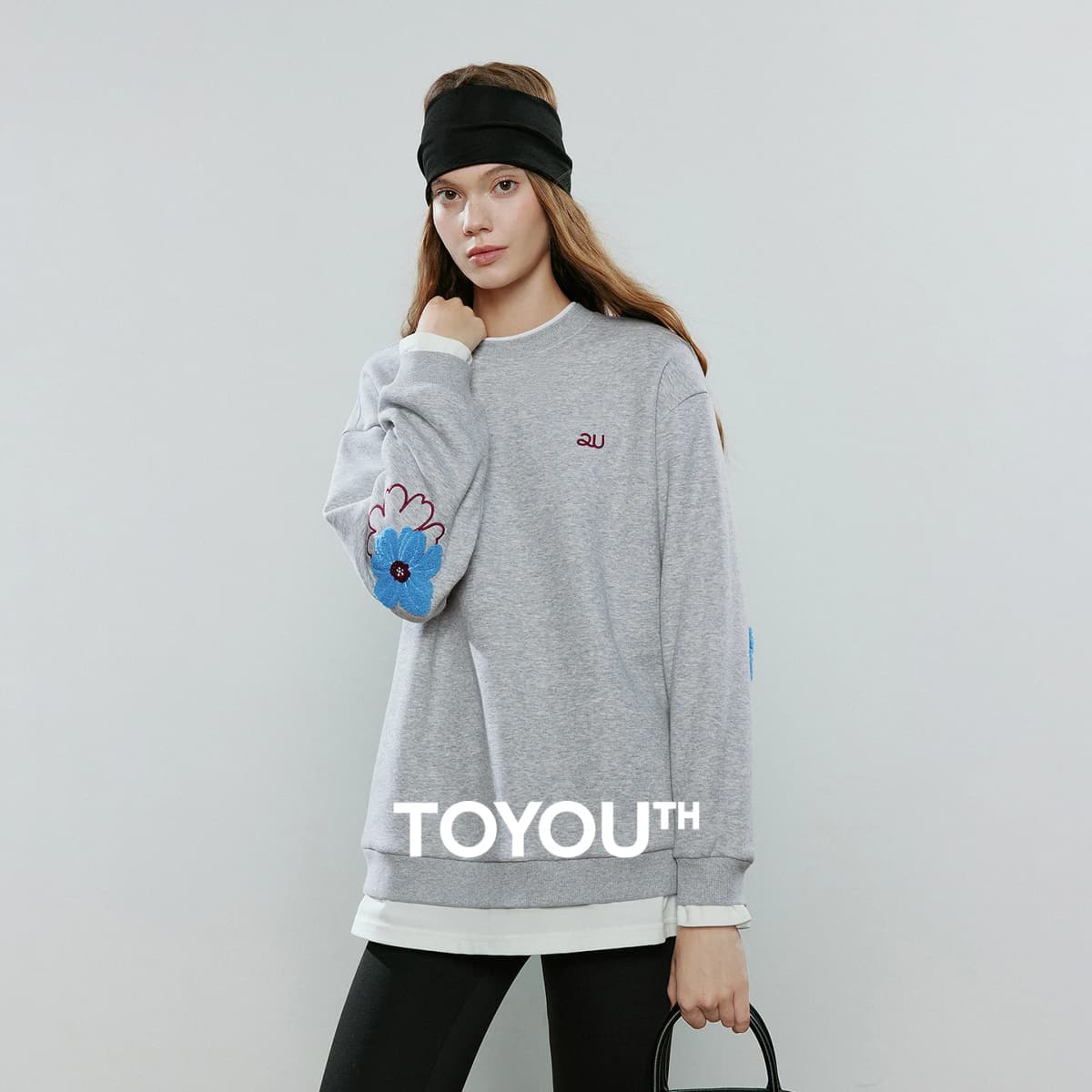 TOYOUTH Women Hoodies 2025 Winter NewAsymmetric Fleece-Lined Warm Contrast Color Spliced Fake Two-Piece Flower Niche Top