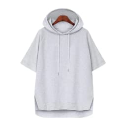 Summer Thin Short Raglan Sleeve Hooded Hoodies Korean Style Split Solid Color Pullovers Drawstring Casual All-Matched Sweatshirt