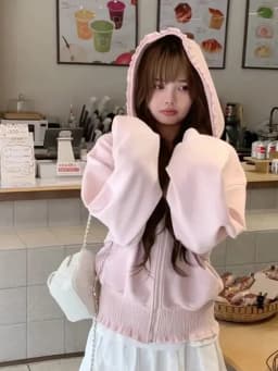 Sweet Kawaii Pink Hoodies Women Long Sleeve Elegant Ruffles Cute Sweatshirts Japan Casual Pockets Preppy Style Lady Vintage Tops