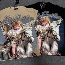 2026 MIXED EMOTION Rhinestone Short Sleeve Men Women Tshirt Streetwear Cotton Loose Round Neck Top Tees Oversized Tee Top Trendy