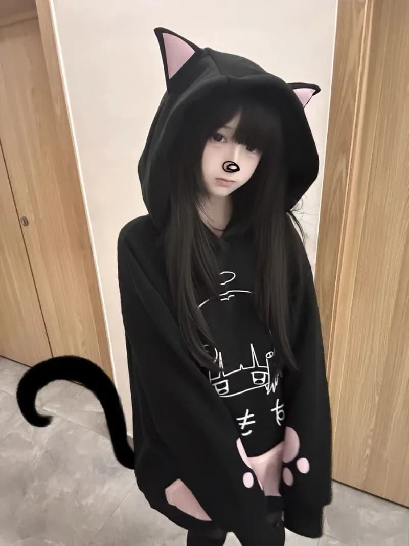 Y2K Aesthetic Grunge Subcultural American Streetwear Punk 2000s E-girls Harajuku Gothic Kawaii Sweatshirt Anime Hoodie Tops