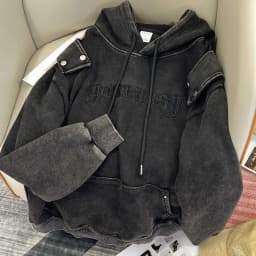 Stylish Oversized Patchwork Embroidered Sweatshirt Trendy Streetwear Black Splicing Loose Outerwear for Young Women