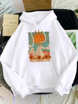 Tarot Card Art The Sun Prints Female Hoodies Fashion Casual Sportshirt Oversize Loose Sweatshirts Warm Fleece Woman Clothing
