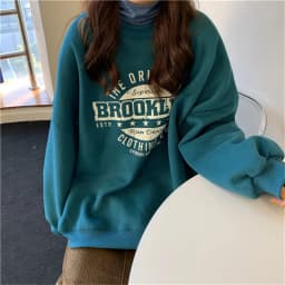 Fleece Lined Hoodless Sweatshirt Women's Spring Autumn Winter Thin Loose Korean Style Retro Hong Kong Style Chic Top Coat
