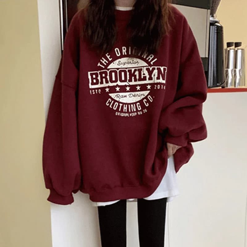 Fleece Lined Hoodless Sweatshirt Women's Spring Autumn Winter Thin Loose Korean Style Retro Hong Kong Style Chic Top Coat