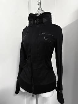Gothic Black Slim Fit Zip-Up Hoodie Womens Y2K Fashion Ribbed Hem Oversized Cuffs Hoodie Sports Shirt Casual Jacket