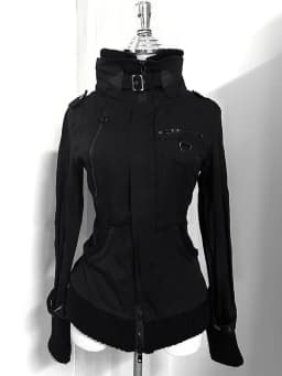 Gothic Black Slim Fit Zip-Up Hoodie Womens Y2K Fashion Ribbed Hem Oversized Cuffs Hoodie Sports Shirt Casual Jacket
