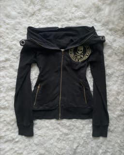 Gothic Black Slim Fit Zip-Up Hoodie Womens Y2K Fashion Ribbed Hem Oversized Cuffs Hoodie Sports Shirt Casual Jacket