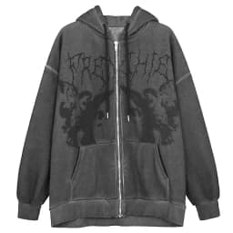 Women Vintage Angel Print Hooded Jacket Men Zip Up Long Sleeve Pocket Autumn Winter Streetwear Coat Y2K Aesthetic Loose Hoodies