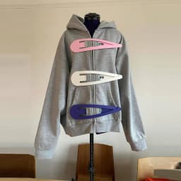 Fashion Grey Hoodie Jacket With Blue Pin For Women Y2k Casual Long Sleeve Pocket Coat Lady 2026 Spring Chic Street Outerwear