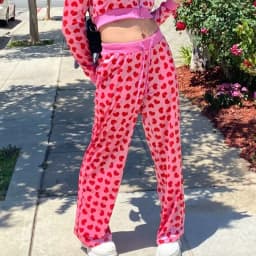 Women Pink Heart Print Velvet Crop Hoodies Zip Up Y2K Long Sleeve Cropped Sweatshirts Coat 90s E Girl Jacket Tracksuit