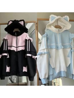 Japanese Y2k Loose Elegant Coats Women Hoodie Zipper Design Long Sleeve Sweatshirt Female Patchwork Chic Korean Popular Clothes