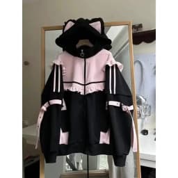 Japanese Y2k Loose Elegant Coats Women Hoodie Zipper Design Long Sleeve Sweatshirt Female Patchwork Chic Korean Popular Clothes