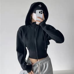 Zipper Fleece Lined Hooded Sweatshirt Jacket Loose Casual Sportswear Stand Collar Removable Hat Autumn Winter Women's Clothing