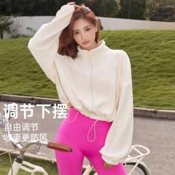 Autumn Winter New Fleece-lined Sports Jacket Women Sweatshirt Loose Slim Solid Vertical Collar Yoga Clothing Warm Tops Outdoor