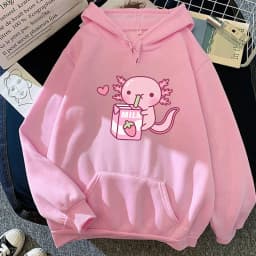 Anime Axolotl Loves Strawberry Milk Doodle Hoodie Kawaii Hoodies Winter Women Spring/Autumn Unisex Sweatshirt Harajuku Sudaderas
