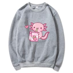 Anime Axolotl Loves Strawberry Milk Doodle Hoodie Kawaii Hoodies Winter Women Spring/Autumn Unisex Sweatshirt Harajuku Sudaderas