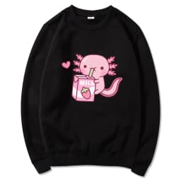 Anime Axolotl Loves Strawberry Milk Doodle Hoodie Kawaii Hoodies Winter Women Spring/Autumn Unisex Sweatshirt Harajuku Sudaderas