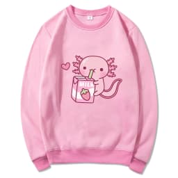 Anime Axolotl Loves Strawberry Milk Doodle Hoodie Kawaii Hoodies Winter Women Spring/Autumn Unisex Sweatshirt Harajuku Sudaderas