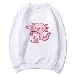 Anime Axolotl Loves Strawberry Milk Doodle Hoodie Kawaii Hoodies Winter Women Spring/Autumn Unisex Sweatshirt Harajuku Sudaderas