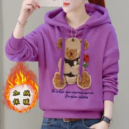 Golden Velvet Hooded Sweatshirt Women's Thickened Double Sided Velvet Top Embroidered Autumn Winter New Loose Coat Female