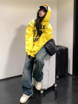 Fall New Style Loose Fit Yellow Streetwear American Retro Brand Hoodie Spicy Girl Print Casual Women's Sweatshirt Top