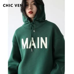 CHIC VEN Women's Pullovers Streetwear Casual Loose Letter Plush Thick Warm Hooded Tops Office Lady Coat Autumn Winter 2025