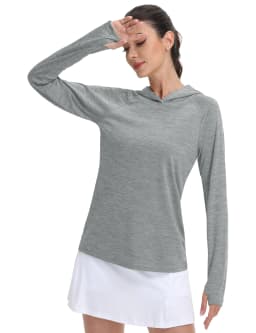 Women's UPF 50+ Sun Protection Hoodie Lightweight Long Sleeve Thumb Hole Hooded Sweatshirt for Hiking, Running & Workout